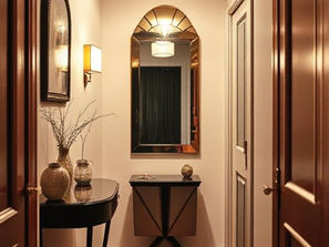 Entry hallway with a art deco mirror on the wall