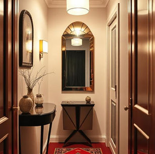 Entry hallway with a art deco mirror on the wall