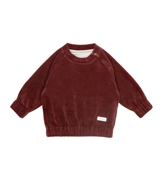 Velourtröja för baby och barn i djup tegelröd färg