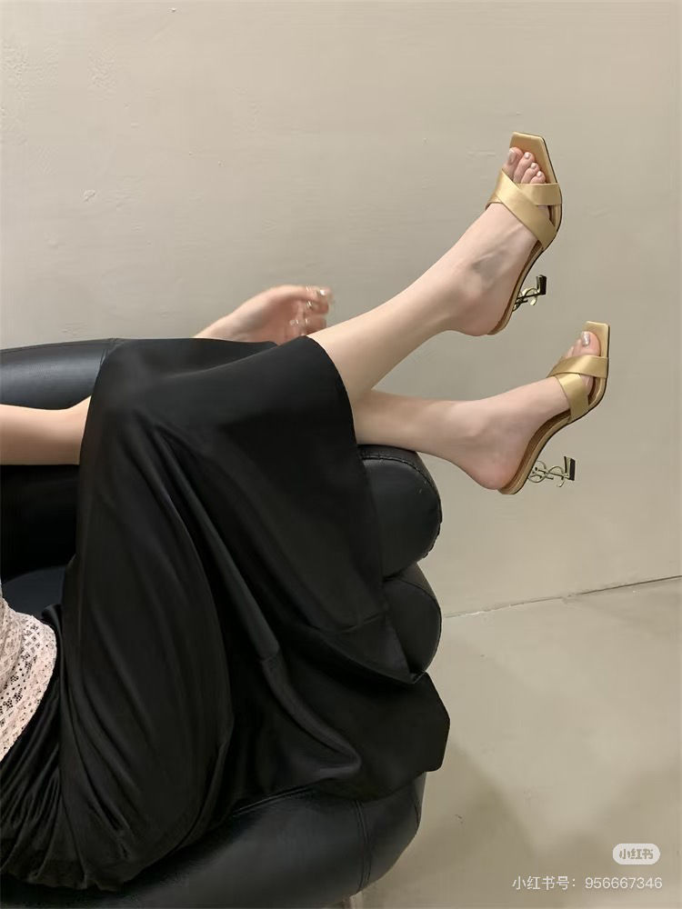 Thumbnail: YSL EMBLEM HEELS AND SATIN OR LEOPARD PRINT UPPERS