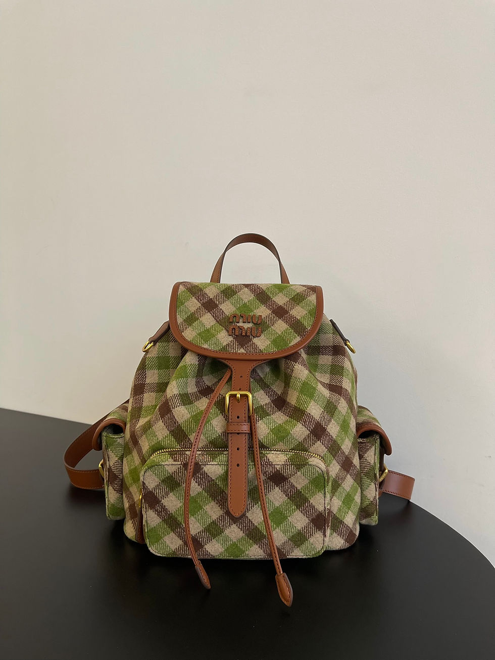 MIU MIU PLAID MEDIUM LEATHER BACKPACK
