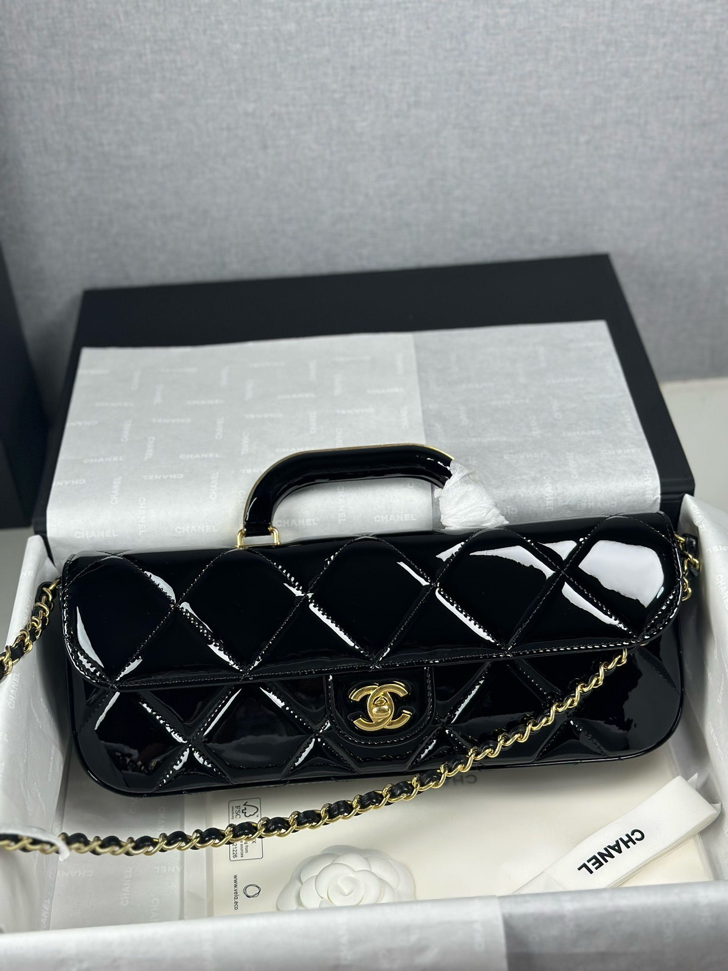 CHANEL 25K LARGE FLAP WITH TOP HANDLE METTALIC MIRROR CALFSKIN ULTIMATE BAG