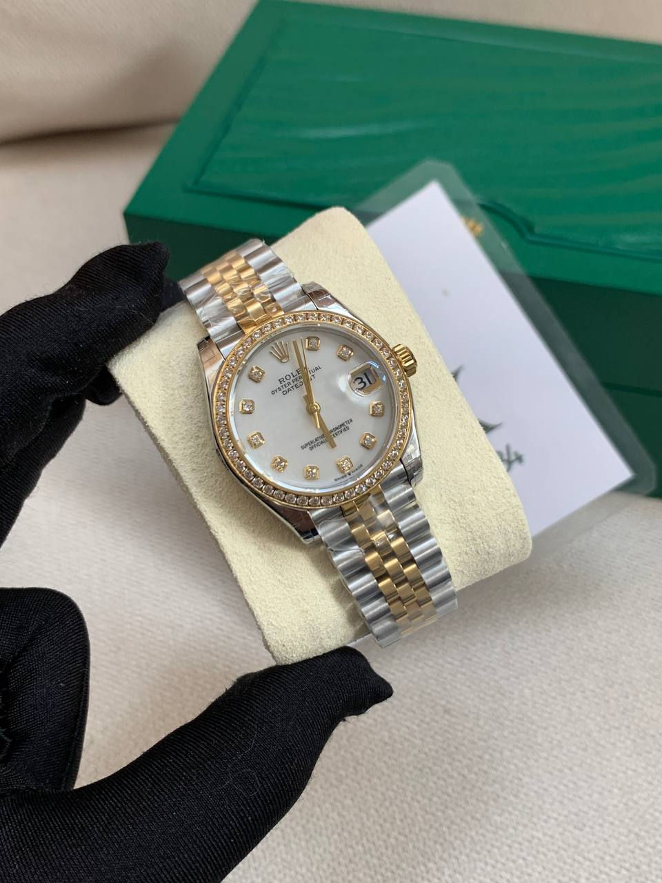 ROLEX WATCH LADY DATEJUST 28 MM JUBILEE STEEL WITH YELLOW GOLD DIAMONDS DIAL