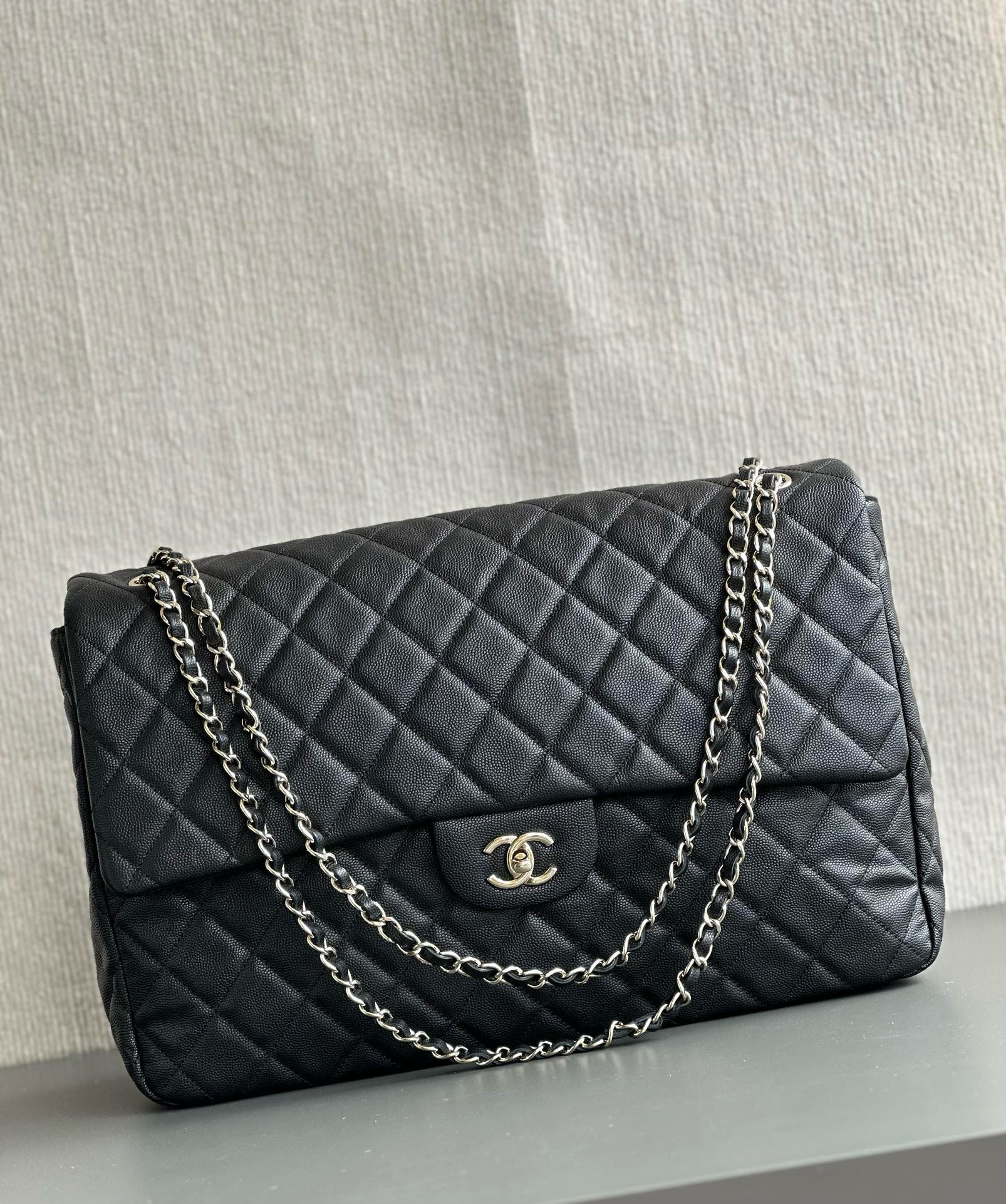 CHANEL 24C TRAVELING FLAP BAG BLACK CAVIAR SHW