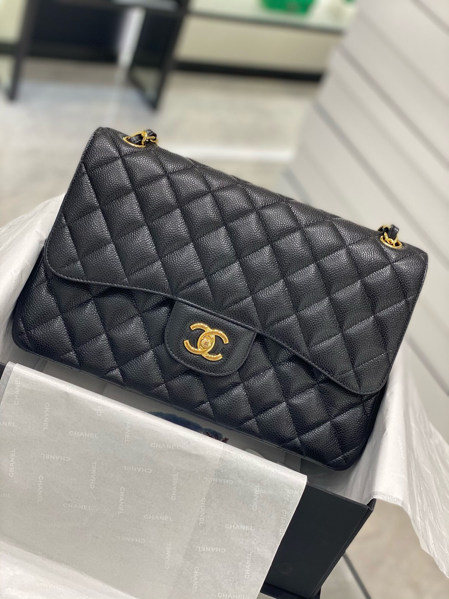 CHANEL CF 30 JUMBO CAVIAR GHW BAG ULTIMATE 