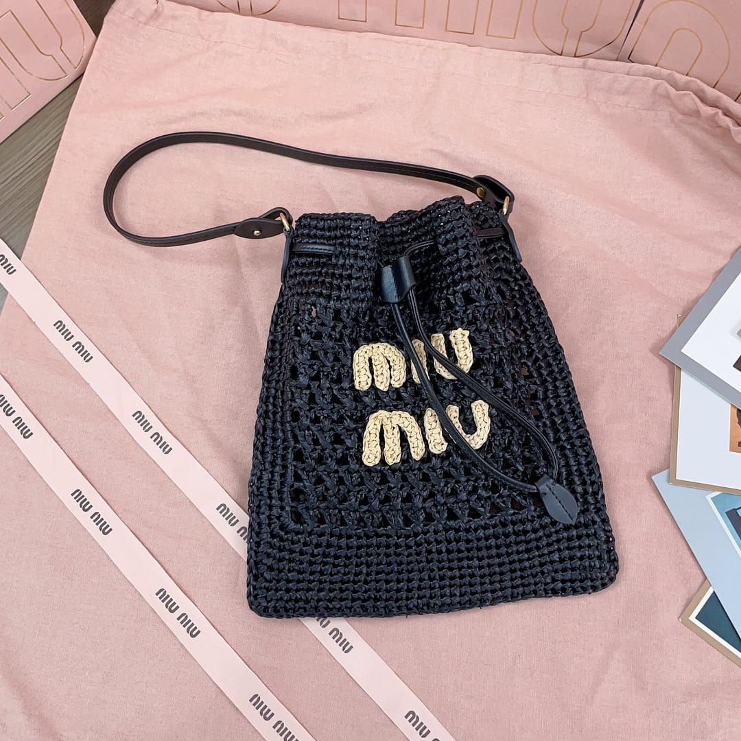 MIU MIU CROCHET BUCKET BAG IN BLACK 