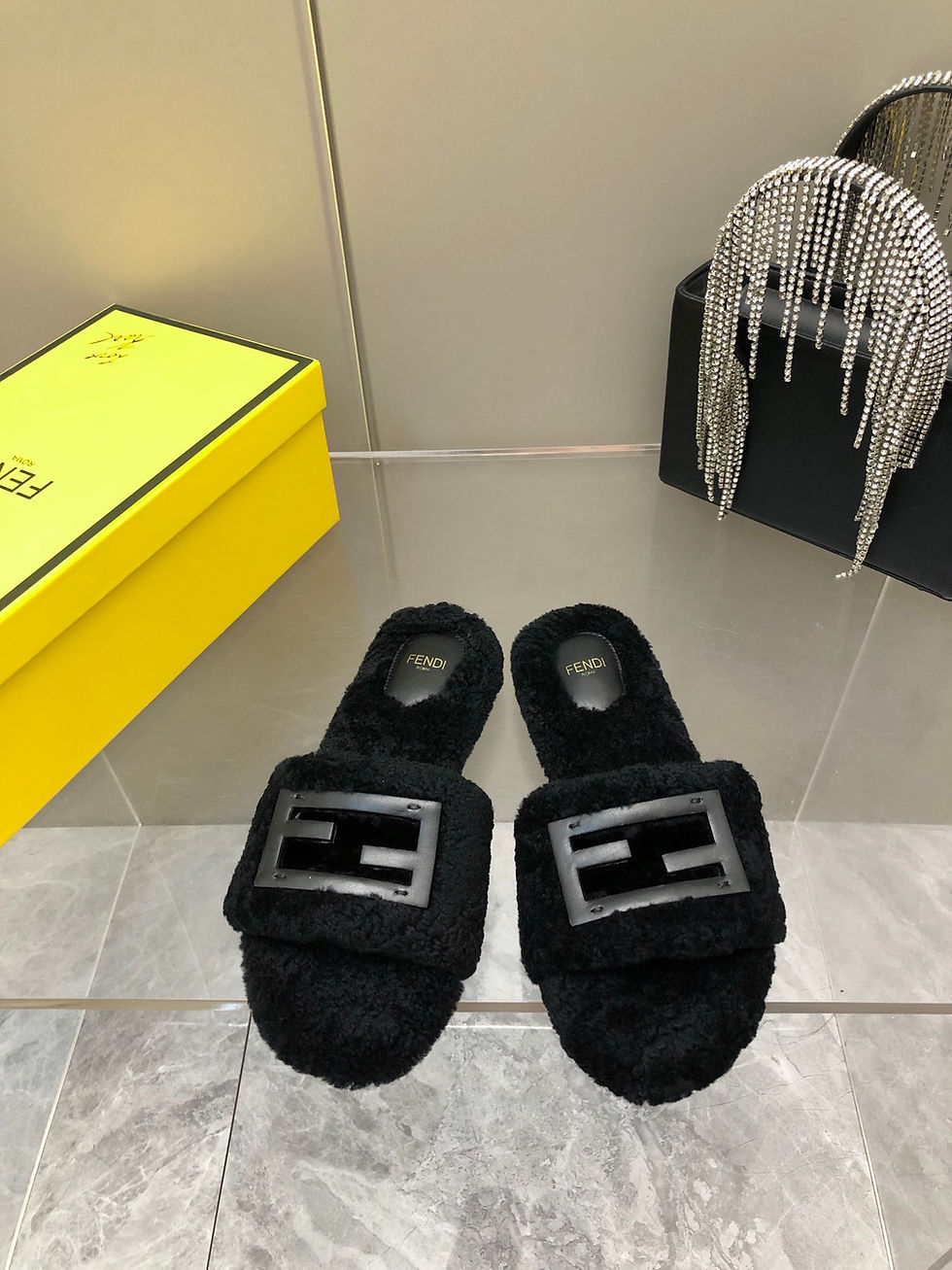 Thumbnail: FENDI BAGUETTE SHEEPSKIN SLIDES
