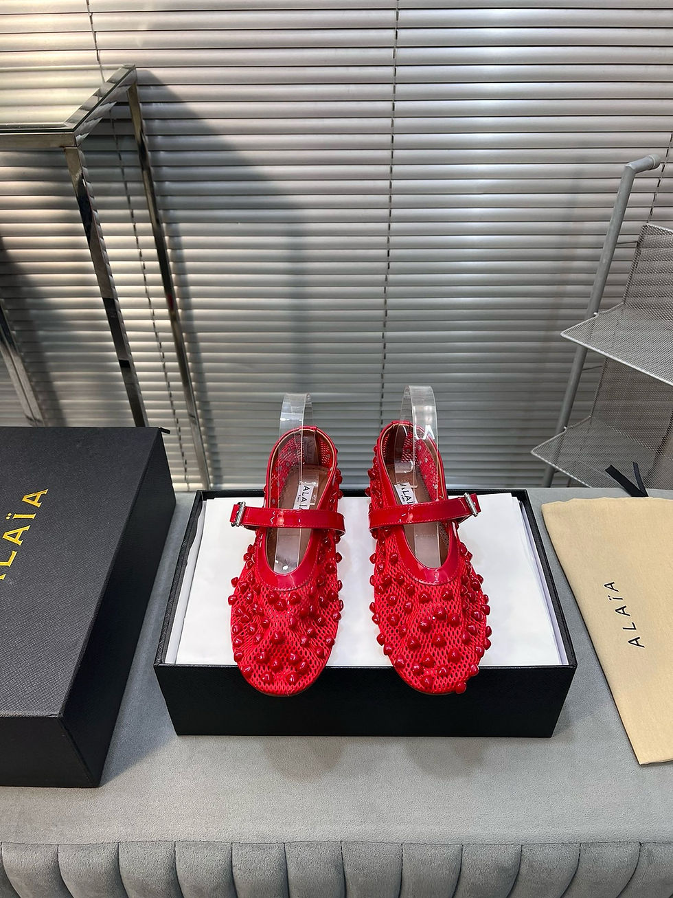 Thumbnail: ALAIA BEADED NET MAR JANE BALLERINA FLAT SHOES 