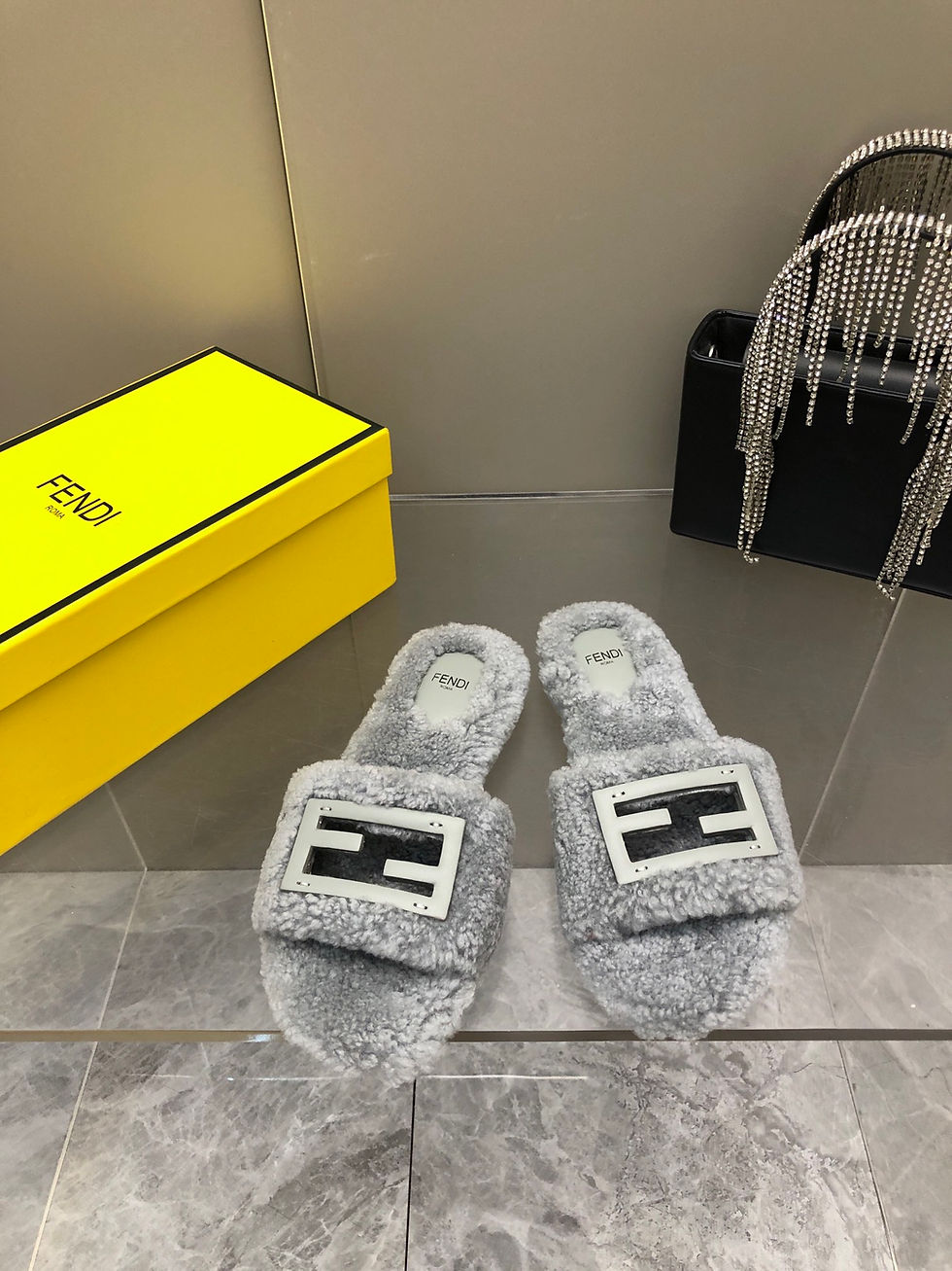 Thumbnail: FENDI BAGUETTE SHEEPSKIN SLIDES