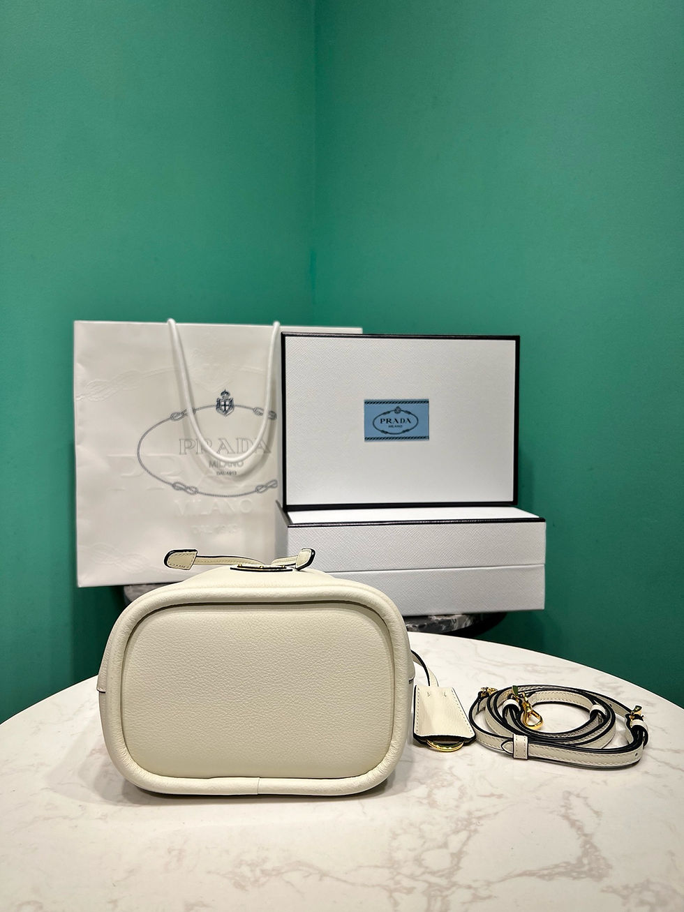 Thumbnail: PRADA LEATHER BUCKET BAG  