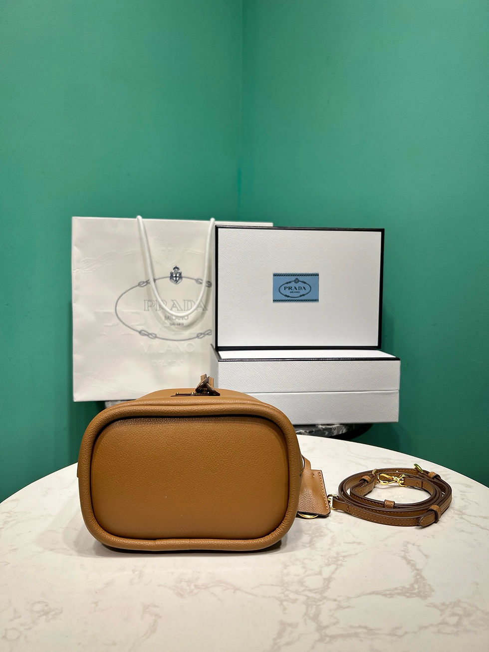 Thumbnail: PRADA LEATHER BUCKET BAG  