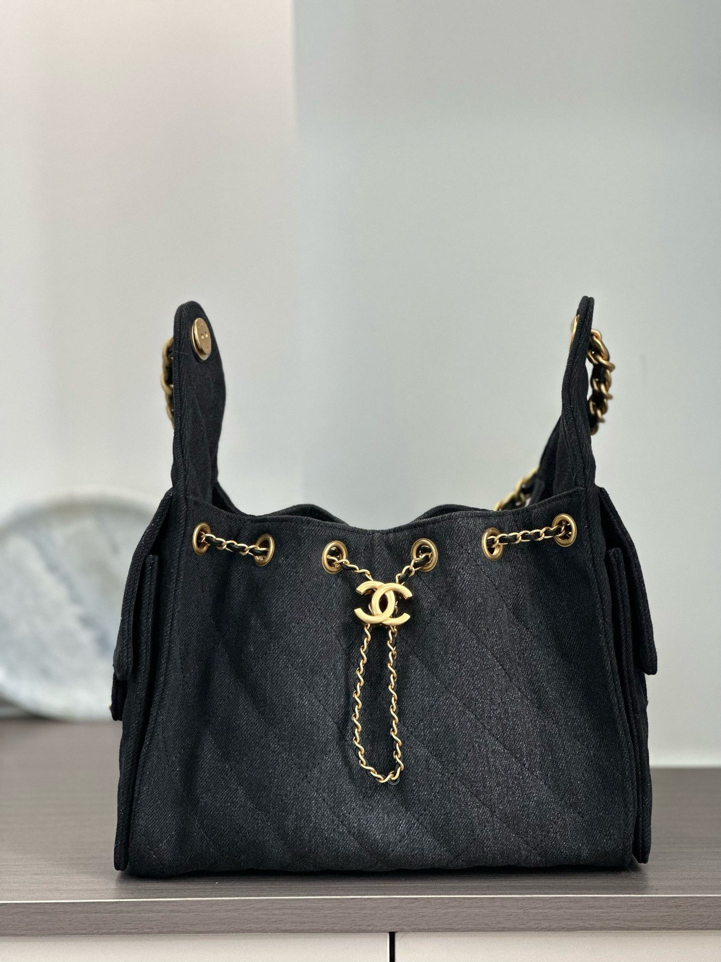 CHANEL 25S CARGO SMALL DENIM BLACK LEATHER ULTIMATE BAG