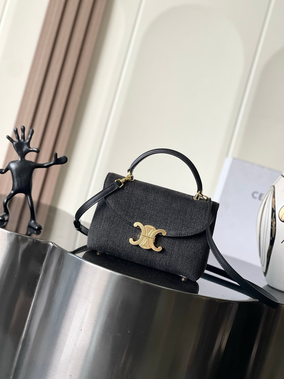 CELINE TEEN NINO BAG IN CARBON GREY DENIM