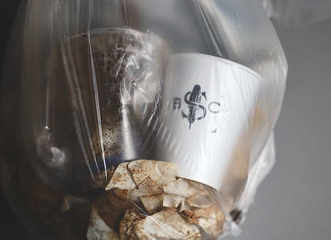 Two Blue Sparrow Coffee cups in a plastic bag
