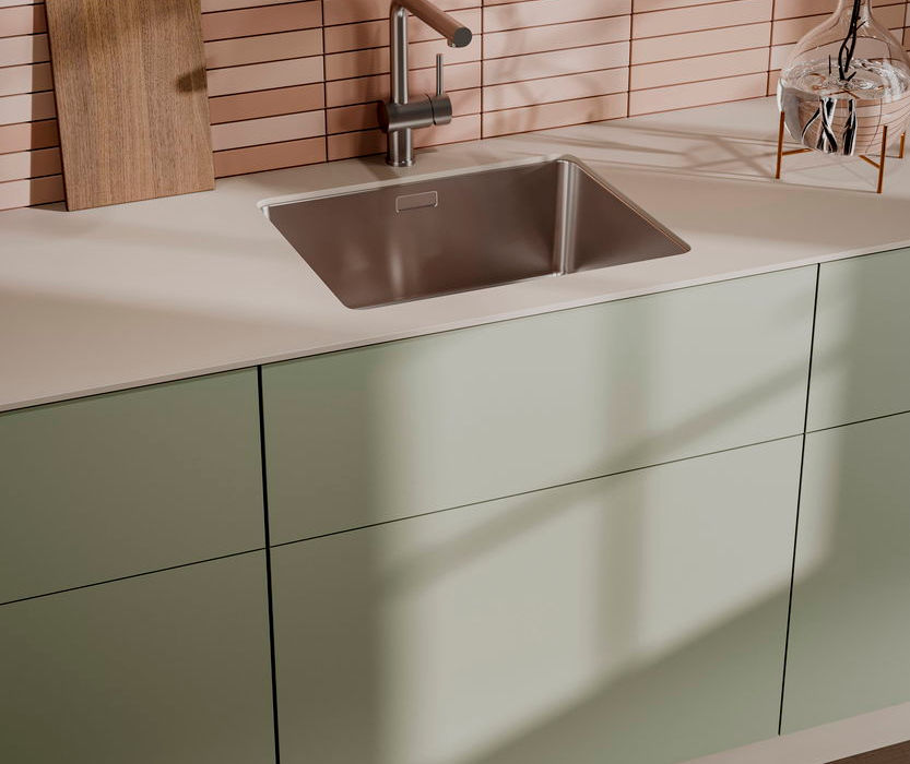 Hygge warm calm tranquill green color kitchen cabinets