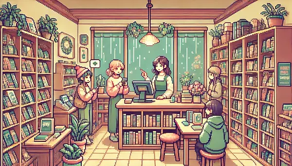 lofi pixelated bookshop
