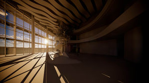 a rendering of a building with a tree in the middle