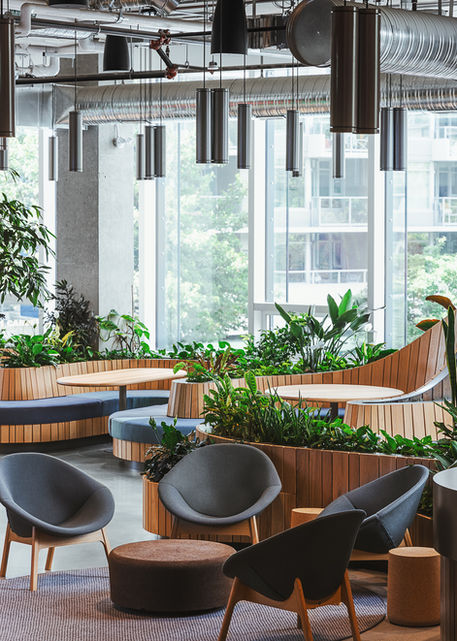 Interior uniquely designed seating at a co-working place, high end furniture