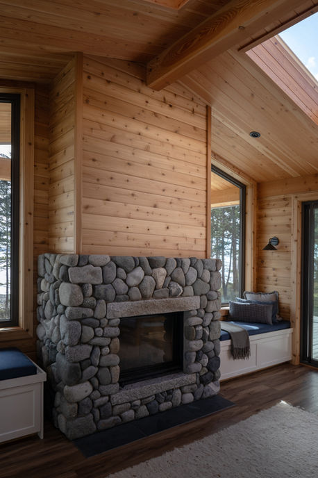 Fireplace side view on Hernando Island Salish Sea