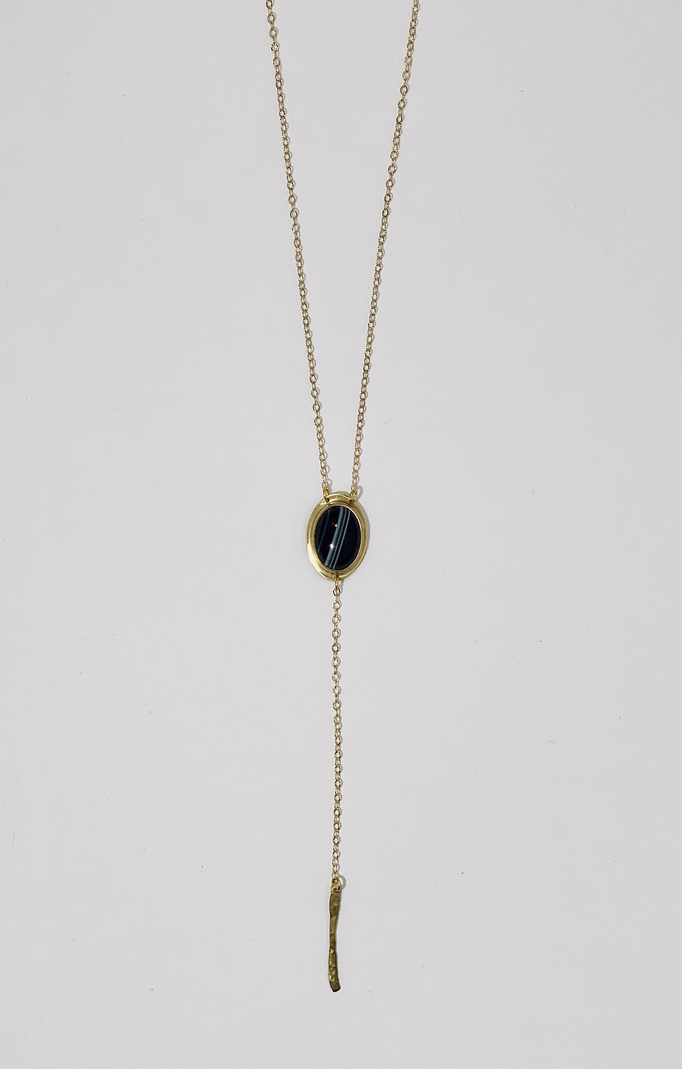 Thumbnail: Black Lace Agate + Brass Janis Lariat Necklace