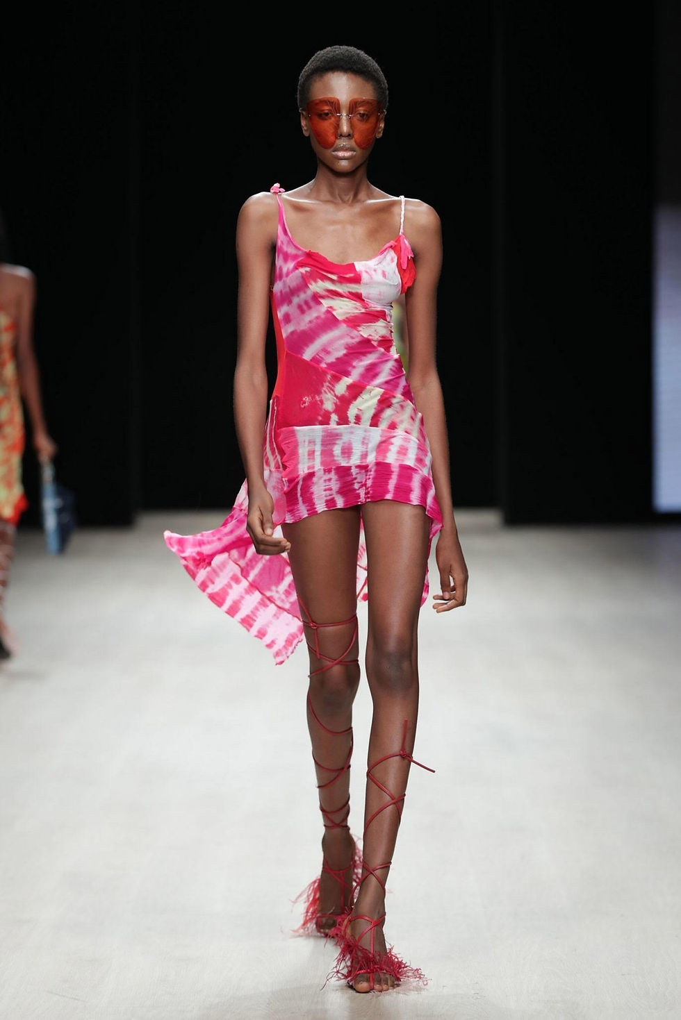 ASAI Rihanna-approved pink tie-dye hot wok dress, runway image