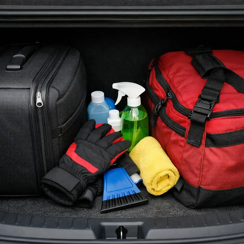 Gegenstände die im Kofferraum ungeordnet im Weg liegen