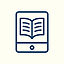 Icono estilizado para comprar una edición Kindle o eBook, que se muestra como un libro digital en un móvil o lector electrónico en azul oscuro sobre un fondo claro. El icono dirige al usuario a la edición digital o a la compra del eBook.