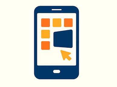 SmIllustrasjon av smarttelefon med digitale elementer, applikasjoner og markør som symboliserer mobilteknologi, brukergrensesnitt og digitale tjenester. Ikonet representerer Modul V i eMarketing-studiet med fokus p