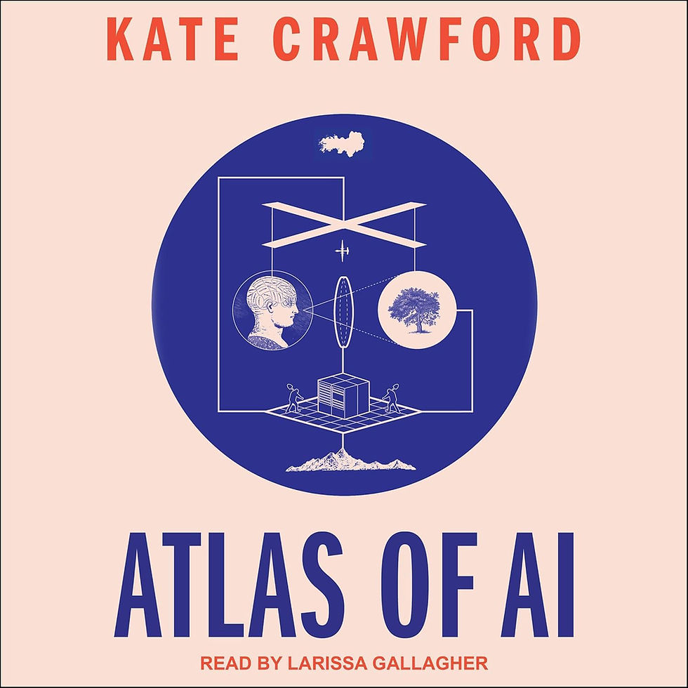 Bokomslag til Atlas of AI av Kate Crawford – en prisbelønt bok som setter kunstig intelligens inn i et bredt samfunnsperspektiv og forklarer hvordan teknologi, data, mennesker og verdiskaping henger sammen. En inspirerende bok for alle som ønsker å forstå kunstig intelligens langt utover algoritmer og programvare. En bok som fortjener en plass i bokhyllen til alle som arbeider med digitalisering, innovasjon og samfunnsutvikling.
