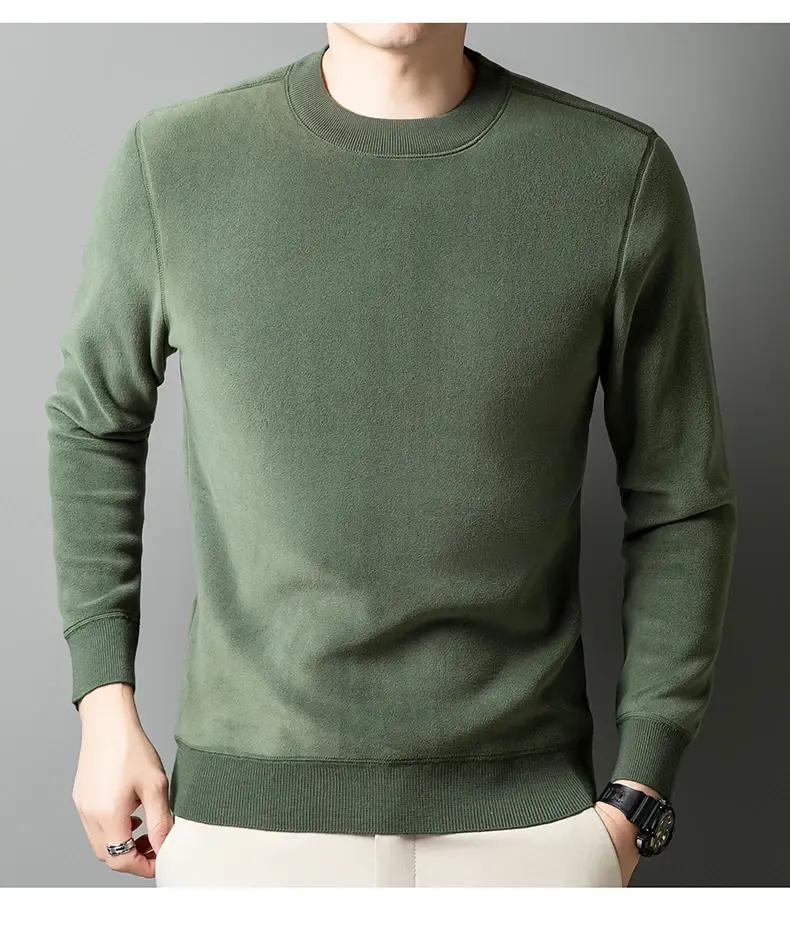 Thumbnail: High end velvet warm round neck sweater men's winter new fashion simple solid co