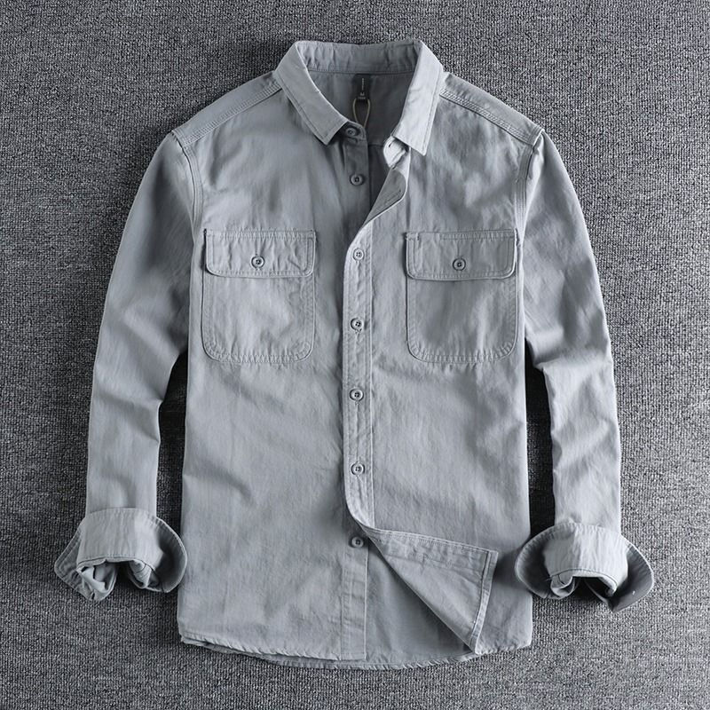 Thumbnail: Long Sleeve Cotton Work Shirt Men's Spring Autumn Wear Resistant Dirty Loose Fit