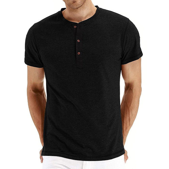 Thumbnail: Brand Quality Cotton Men T-shirt Henry Neck Fashion Design Slim Fit Solid T-shir