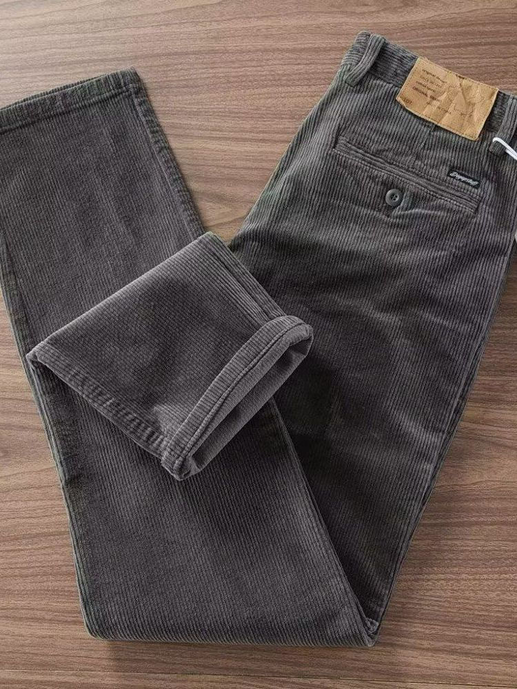 Thumbnail: Retro American Thick Corduroy Straight Leg Pants Autumn Winter Men's Washed Warm