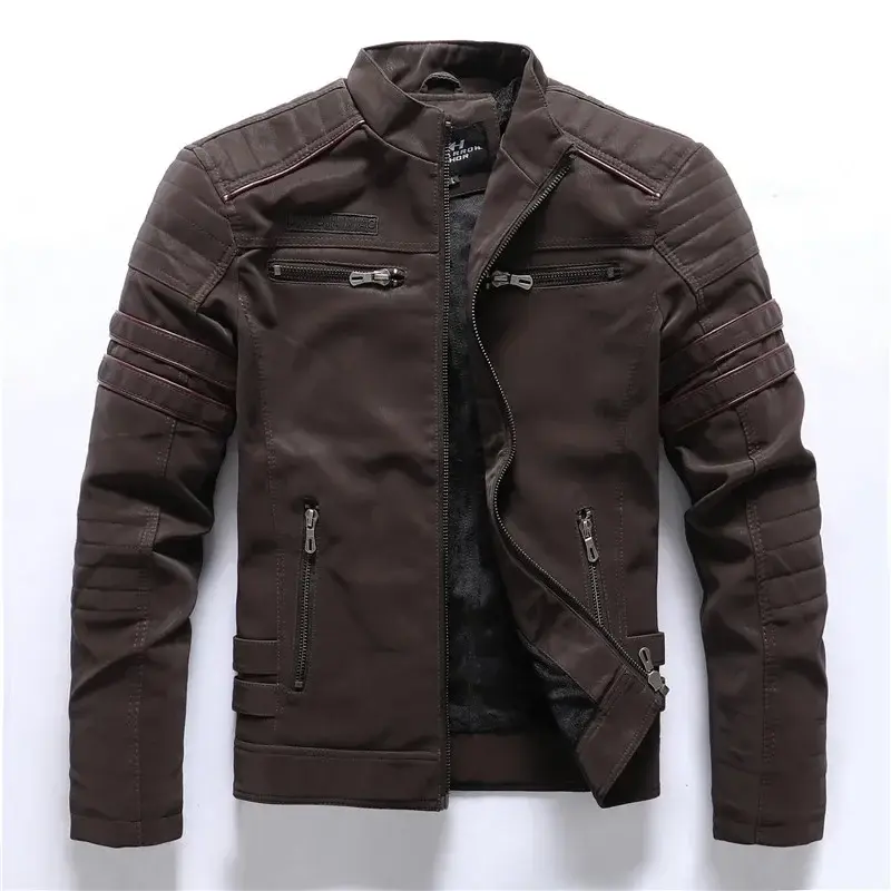 Winter Motorcycle PU Leather Jacket Men 2025 Vintage Fleece Warm Multi-pocket Le