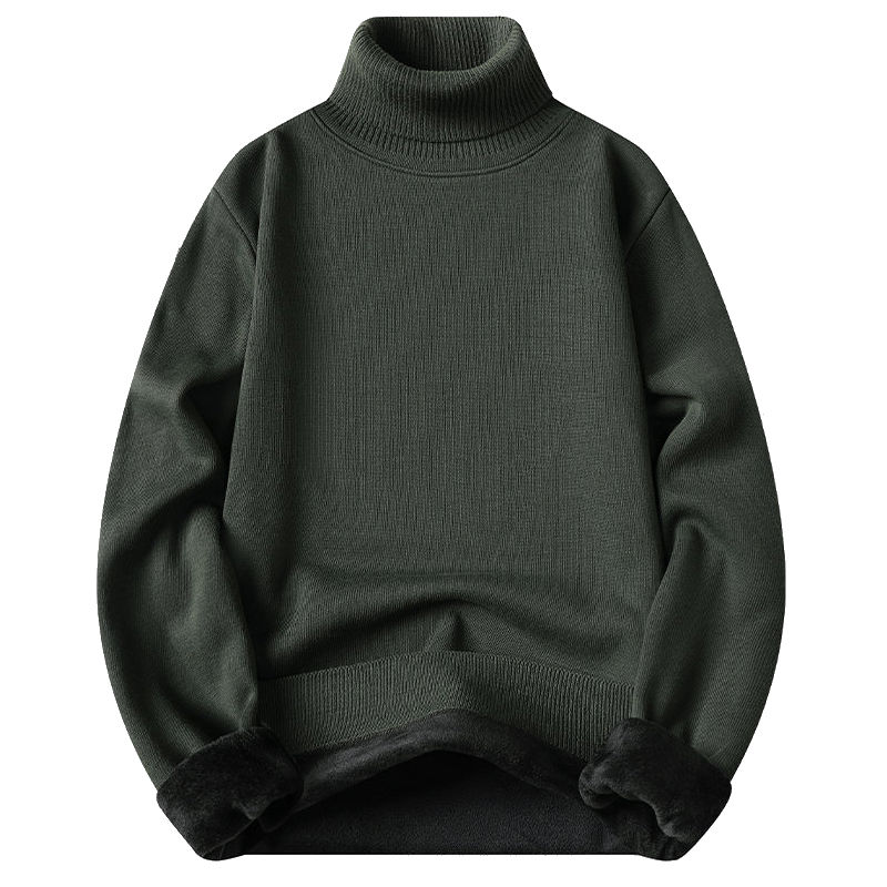 Thumbnail: Mens Turtleneck Sweater Fleeced Knitwear Solid Color Velvet Jumpers Slim Fit Ele