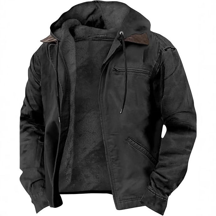 Thumbnail: Men's Autumn Winter Casual Hooded Zipper Solid Fleece-lined Warm Jackets Male Mu