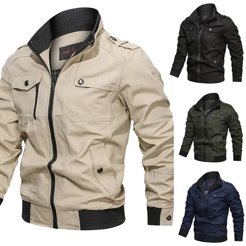 Thumbnail: 2023 new Pilot Bomber Jacket Coats Mens Cotton Cargo Jackets With Zipper Pockets