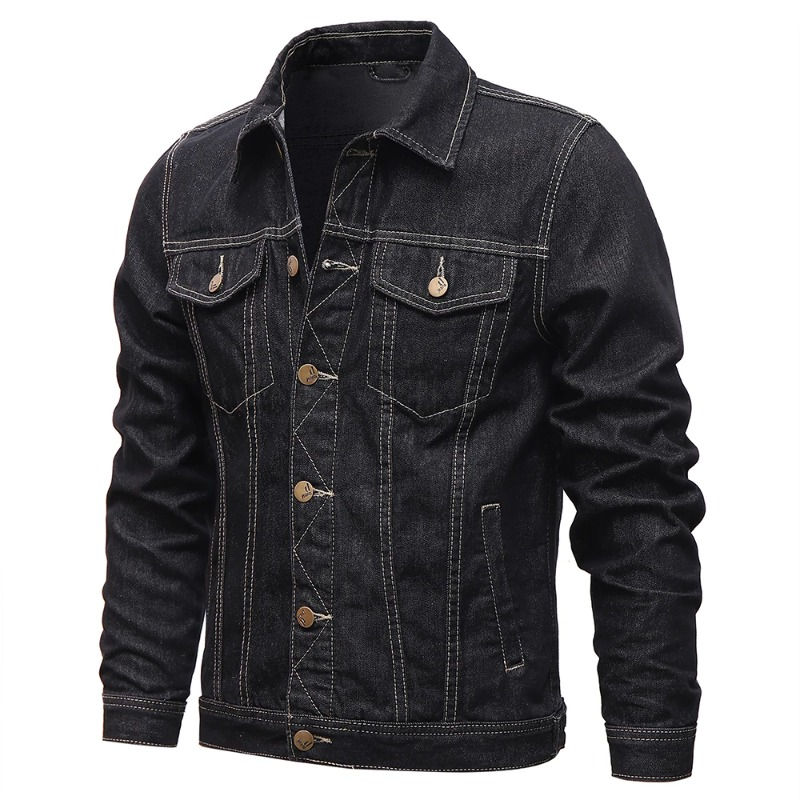 Spring Autumn Men Denim Jackets Casual Solid Color Lapel Single Breasted Jeans J