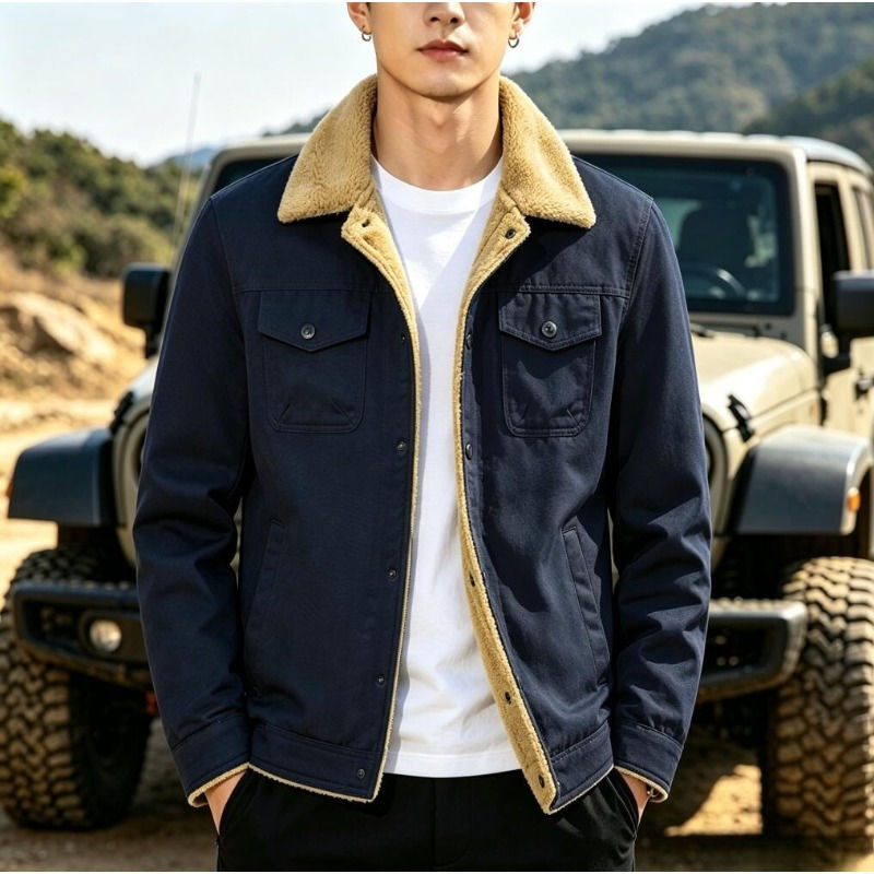 Thumbnail: New Fashion Men Fleece Warm Winter Jackets Quality Man Cotton Parkas Multiple Po