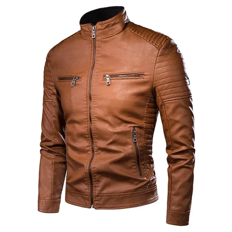 Thumbnail: Men's Biker Leather Jacket Stand-up Collar Punk Men Leather Jacket for Outdoor C