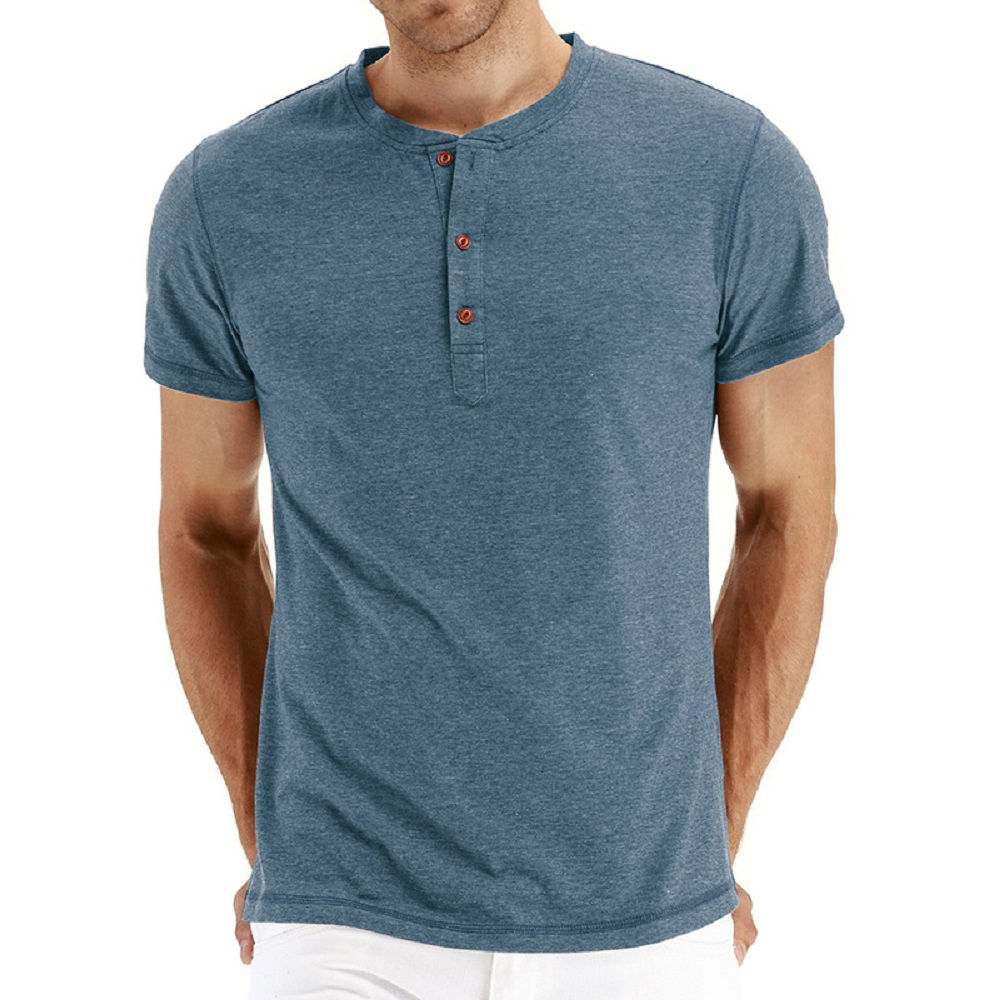 Brand Quality Cotton Men T-shirt Henry Neck Fashion Design Slim Fit Solid T-shir