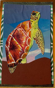 Sea Turtle Wildlife painting mixed media collage paper project trish cataldo sea life 