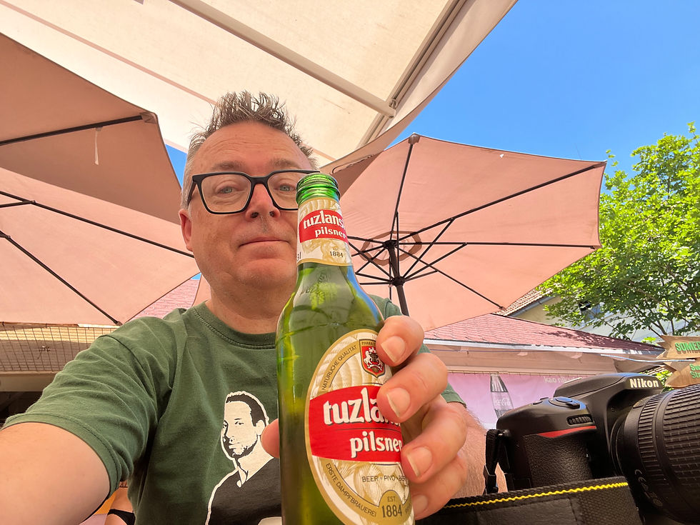 With a beer