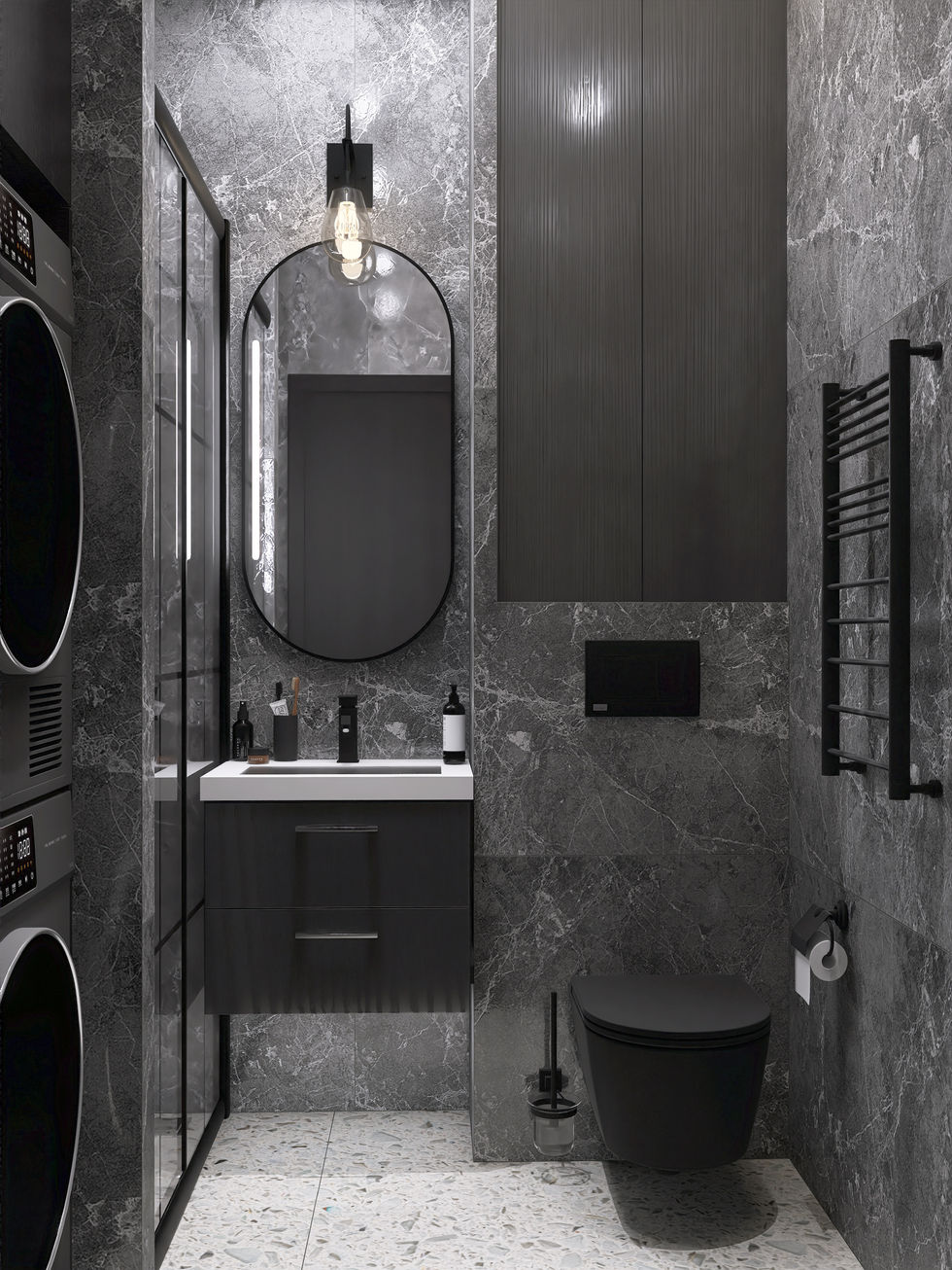 This apartment project embodies the spirit of modern industrial design — raw, confident, and deeply atmospheric. Through a deliberate use of dark tones, tactile materials, and strong geometry, the interior achieves a balance between boldness and comfort, reflecting the personality of a modern city dweller.