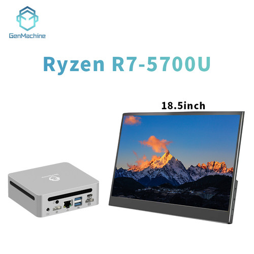 2025 GenMachine New Mini PC 5700U + 18.5 Inch Gaming Monitor 100H