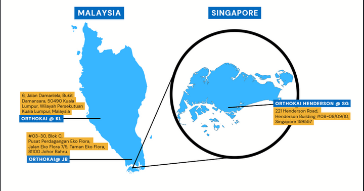 Map of OrthoKai outlets in Singapore and Malaysia