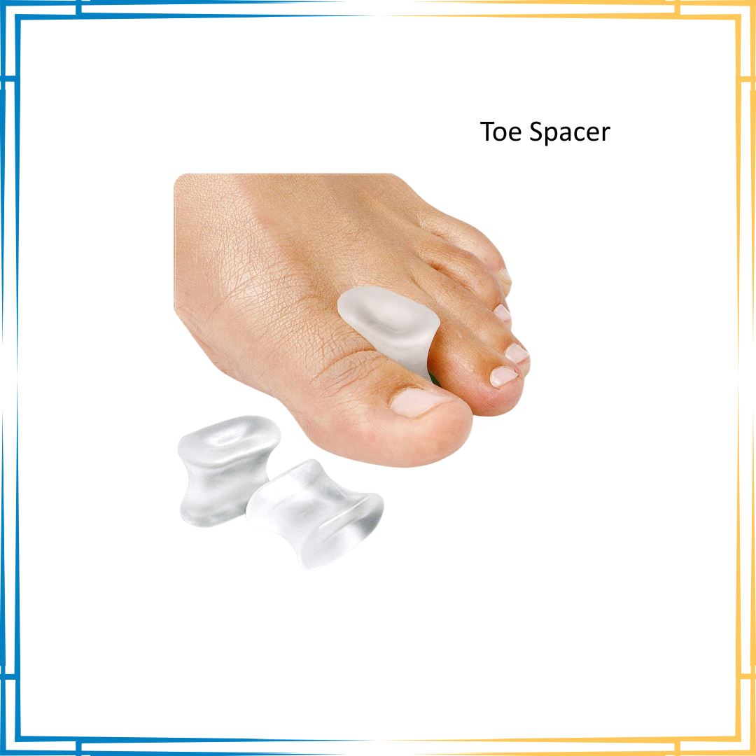 Toe Spacer. Foot with a toe spacer and two extra