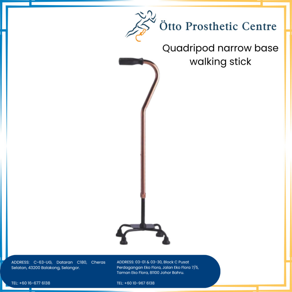Quadripod narrow base walking stick