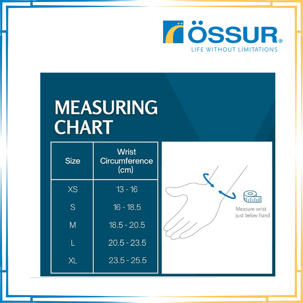 Thumbnail: Wrist circumference measuring chart with sizes XS to XL