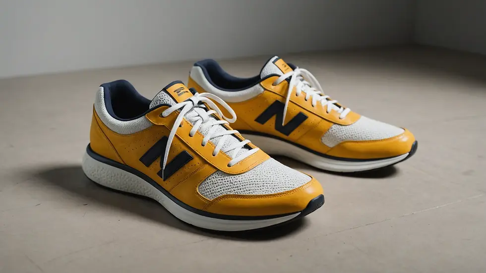 Eye-level view of a sporty pair of Men's High Arch Support Shoes displayed on a minimalistic surface